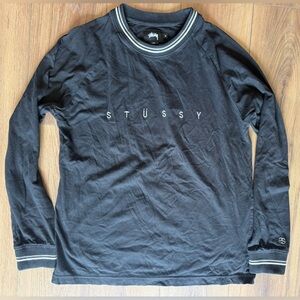 Stussy Men's Long Sleeve Chest Logo Shirt Black Medium Rare VTG University Top